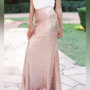 Revelry Sequin Rose Gold Maxi Skirt Showgirl Bridesmaids Dress - Size 14